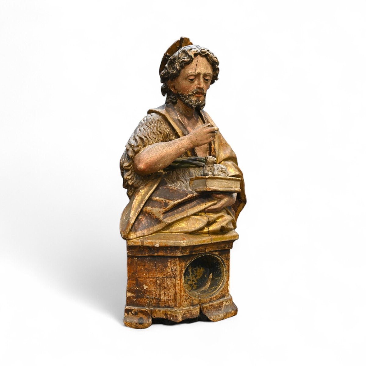 Reliquario in Legno Raffigurante San Giovanni Battista - Italia XVII Secolo-photo-2